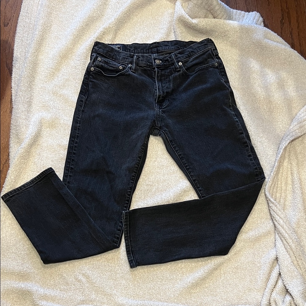 Abercrombie & Fitch Black Denim Jeans 31x30 Rustin Athletic Slim Fit Stretch